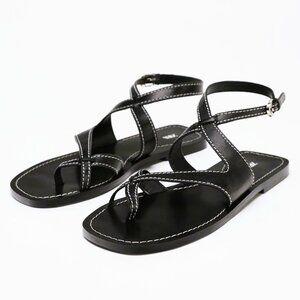 NWT ZARA size 10 LEATHER STRAPPY BLACK SANDALS